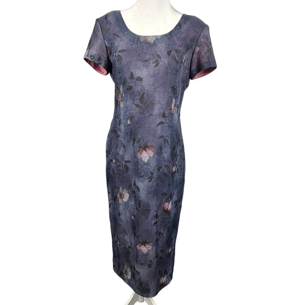 Taurus II Womens Dress Size 8 Petite Midi Vintage 80s Blue Purple Mauve Floral